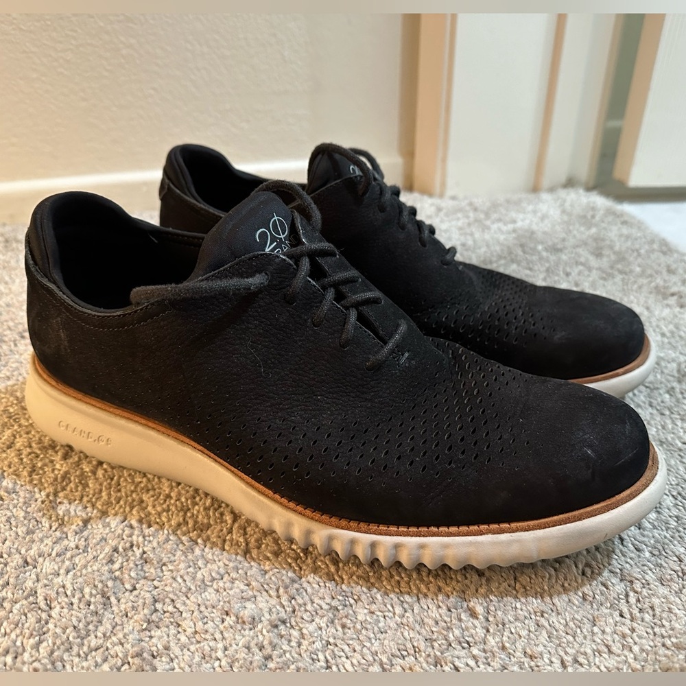 COLE HAAN  MENS SIZE 10.5 BLACK SUEDE 2.ZERØGRAND Laser Wingtip Oxfords